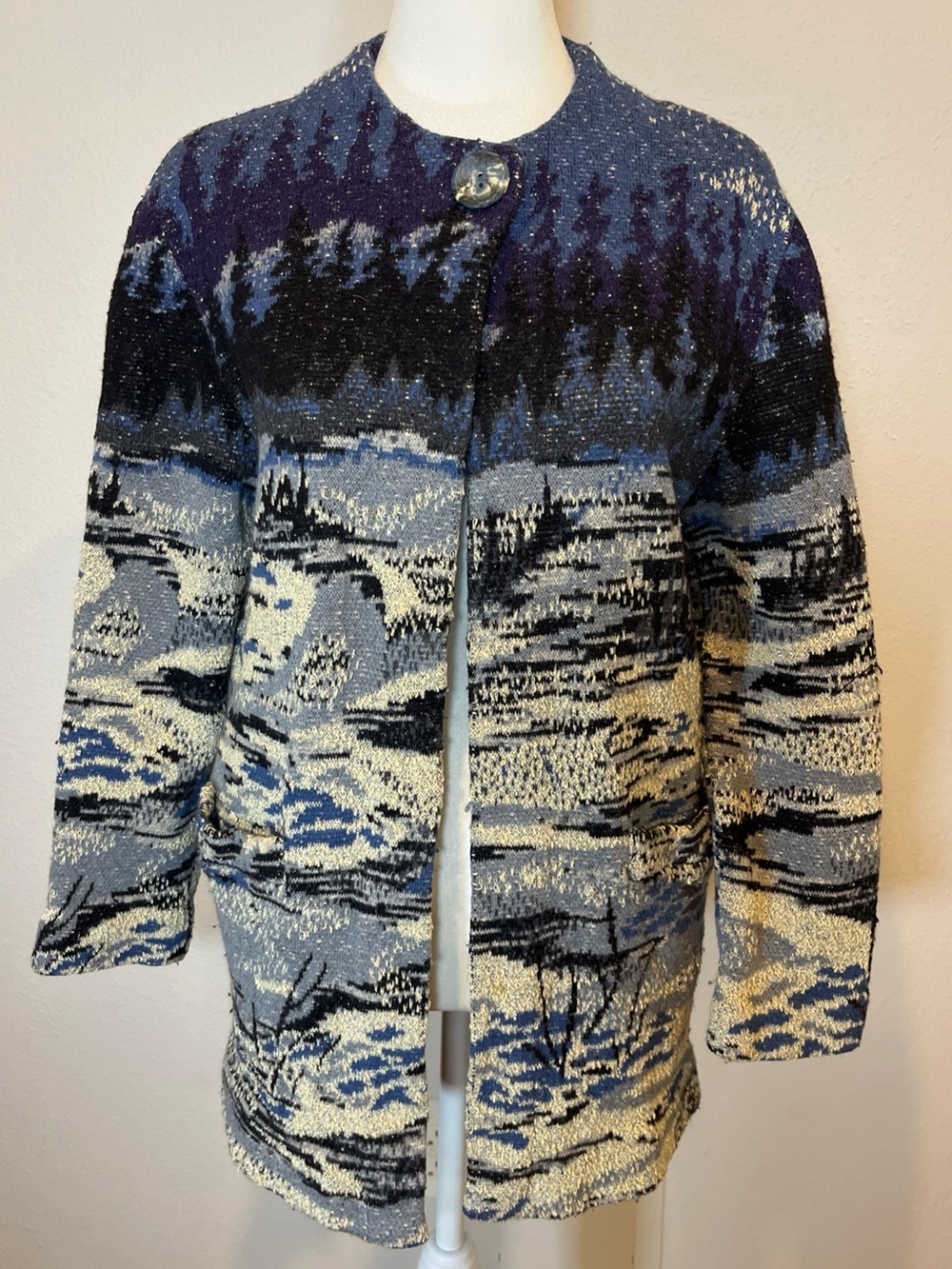 Landscape Tapestry Knit Cardigan Grannycore ugly sweater mountain Cottagecore M